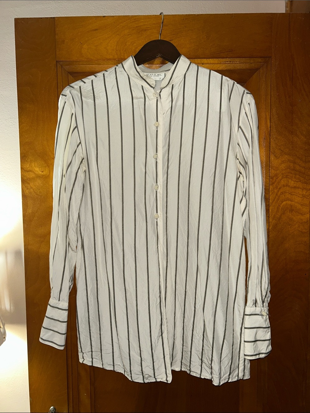 Emanuel Ungaro White Shirt with Vertical Stripes; Sz 38